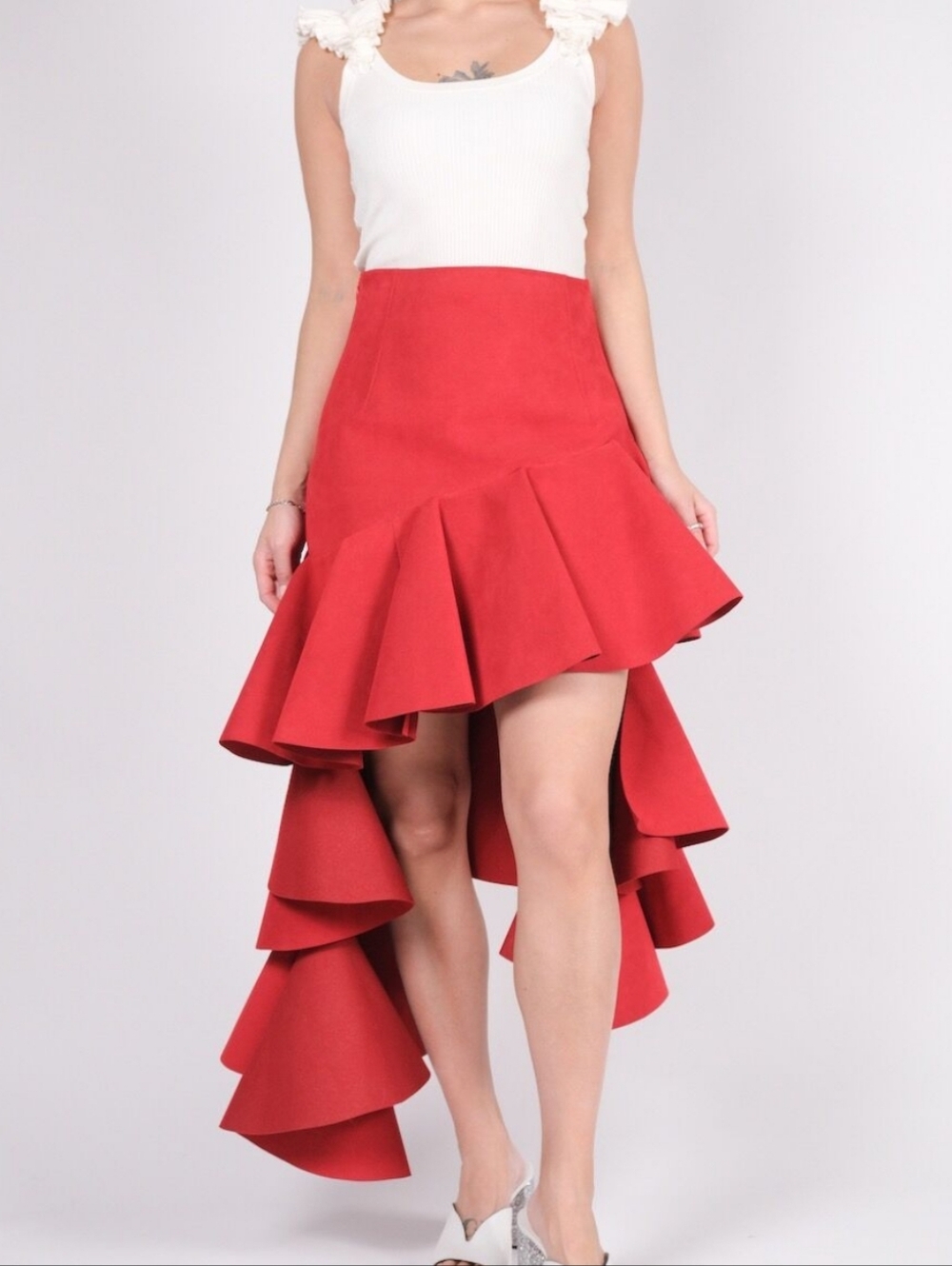 Jacquemus Ruffled Asymmetric Brushed-twill Mini Skirt High-Low Ruffle Hem Skirt